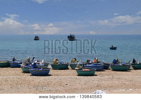 ke ga beach and traditional basket boat on the sand of fishing village muine vietnam
