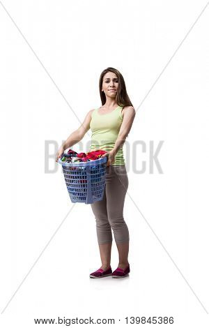 Woman feeling sressed after doing dirty laundry