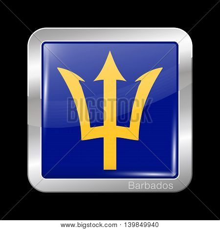 Barbados. Metal Icon Square Shape