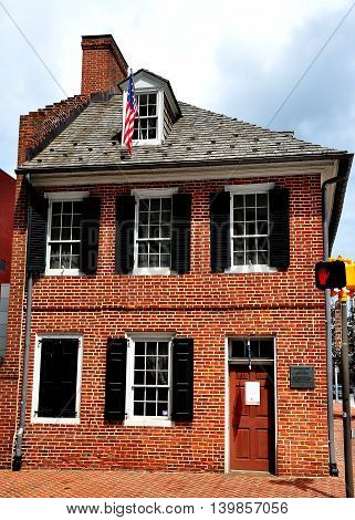 Baltimore Maryland - July 23 2013: 1793 Flag House home of Mary Pickersgill maker of the flag that inspired Francis Scott Key's poem which became America's national anthem *