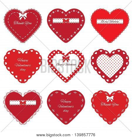 Valentine's day stickers. Decorative cut out hearts set isolated on white.