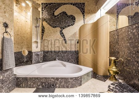 Palatial Bathroom Creating Atmosphere Of Orient