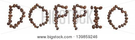 Isolated Word 'doppio' Make From Coffee Bean On White Background