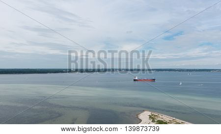 bird view in laboe west towards Kiel over the baltic sea