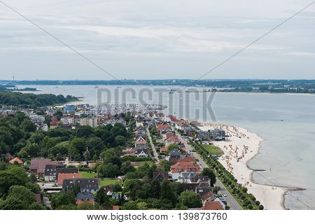 bird view in laboe west towards Kiel over the baltic sea
