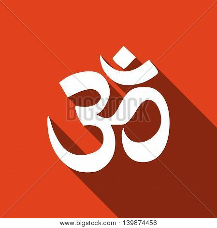 Sign Om. Symbol of Buddhism and Hinduism religions icon with long shadow. Adobe illustrator