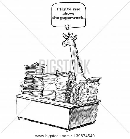 Business cartoon about keeping up with the paperwork.
