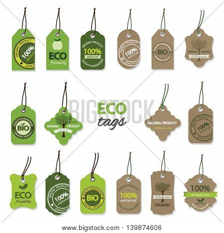 Eco bio organic labels and tags big set.