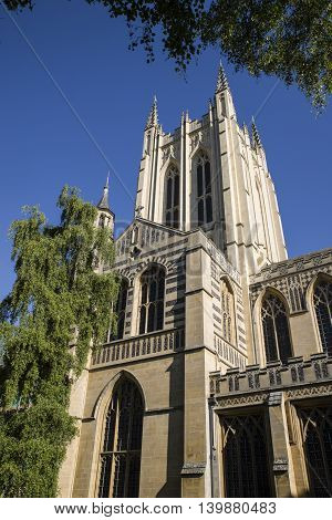 BURY ST EDMUNDS UK - JULY 19TH 2016: A view of St. Edmundsbury Cathedral in Bury St. Edmunds on 19th July 2016.