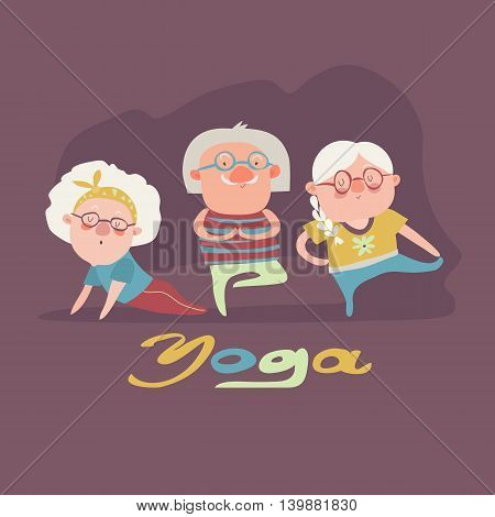 A vector illustration of senior people doing yoga exercise