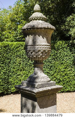 A view of a beautiful Vase situated in the gardens at Ickworth House in Suffolk.