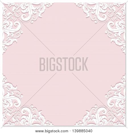 Filigree square frame on pastel pink. For wedding or scrapbook design.