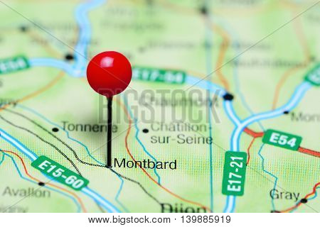 Montbard pinned on a map of France