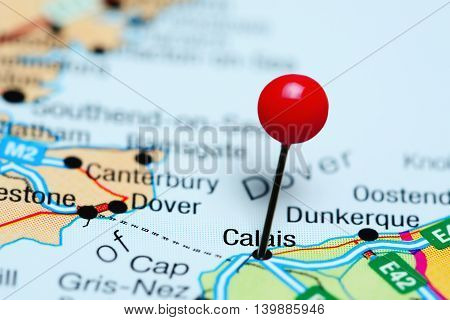 Calais pinned on a map of France