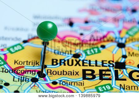 Roubaix pinned on a map of France