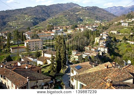 Wintry view of Barga village in Tuscany