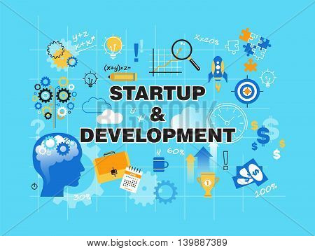 Modern flat thin line design vector illustration concept of startup project business strategy and innovation development for graphic and web design