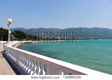 Black Sea promenade with lanterns in the Crimea.
