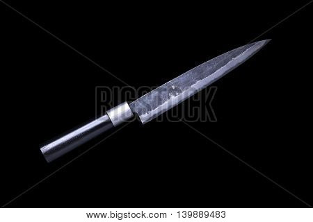 Japanese kitchen knife yanagi sashimi knife isolated on black background
