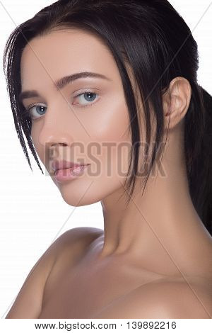 Beautiful woman portrait face studio isolated on white background