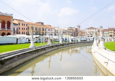 PADOVA, ITALY - JULY, 9, 2016: channel around Prato della Valle in a center of Padova, Italy