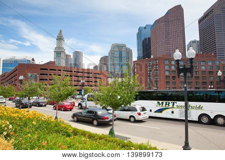 BOSTON,MASSACHUSETTS,USA - JULY 2,2016: The North End Parks on the Rose Kennedy Greenway have reconnected Boston. Green space has been created in an area that was formerly an eyesore.