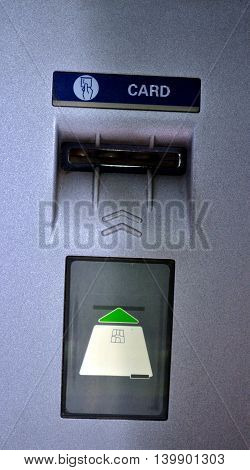 Used Bank ATM card slot place close up