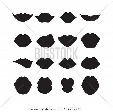 Female lips isolated on white background. Passion makeup mouth. Set woman lips romance cosmetic sensuality desire. Set of mouth smile woman red sexy woman lips isolated shape romantic print emotions