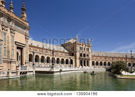 SEVILLE, SPAIN - September 13, 2015: Partial view of the beautiful Plaza de Espana (Spain Square) on September 13, 2015 in Seville, Spain