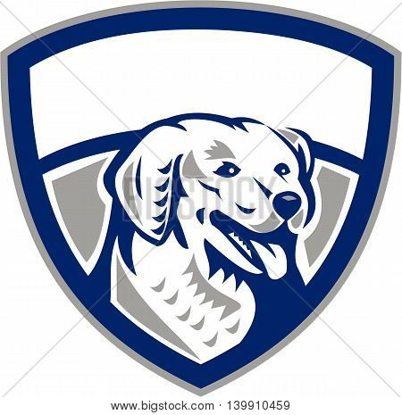 Illustration of a head of a Kuvasz an ancient breed of a livestock dog of Hungarian origin viewed from front set inside shield crest done in retro style.