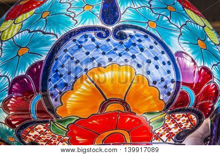 Colorful Souvenir Ceramic Blue Flowers Pot Decoration Dolores Hidalgo Mexico