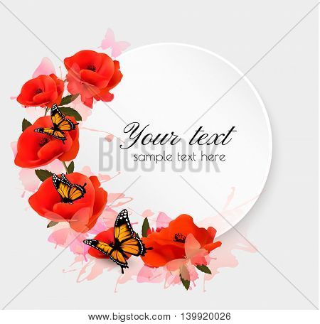Holiday background with red flowers. Vector.