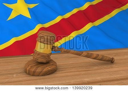 Congolese Law Concept - Flag Of Dr Congo Behind Judge's Gavel 3D Illustration