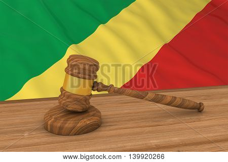 Congolese Law Concept - Flag Of Congo Behind Judge's Gavel 3D Illustration