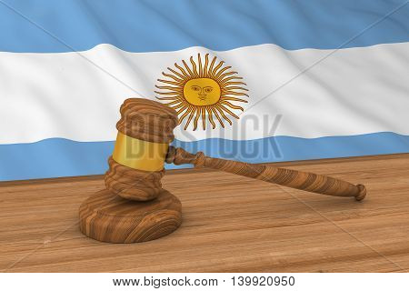 Argentinian Law Concept - Flag Of Argentina Behind Judge's Gavel 3D Illustration