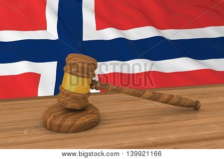 Norwegian Law Concept - Flag Of Norway Behind Judge's Gavel 3D Illustration