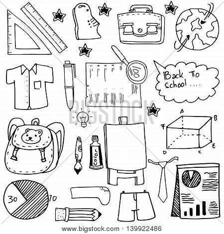 School education doodles suplies bag paper board vector art