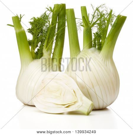 Fresh fennel bulb isolated on white background close up