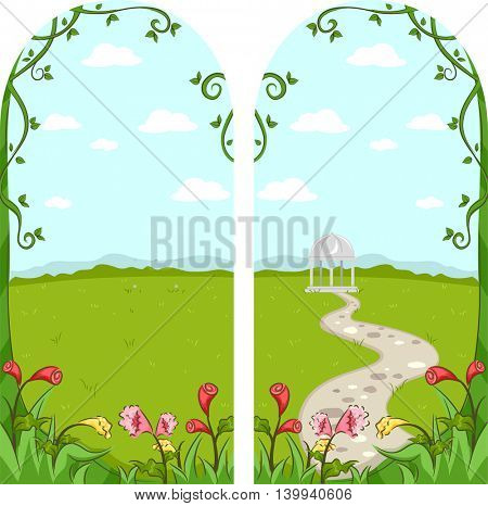 Frame Illustration Featuring a Garden Leading to a Gazebo
