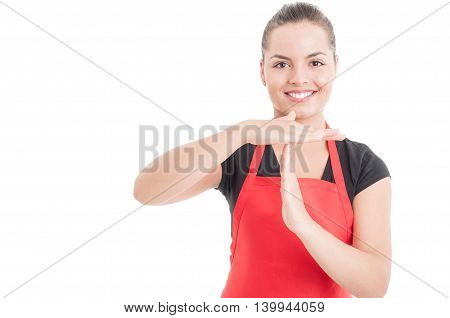 Portrait Of Female Employee Doing Timeout Gesture