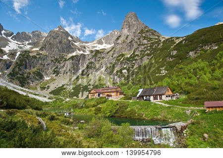 Mountain chalet. Chata pri Zelenom plese in High Tatra Mountains, Slovakia.Mountains in summer.