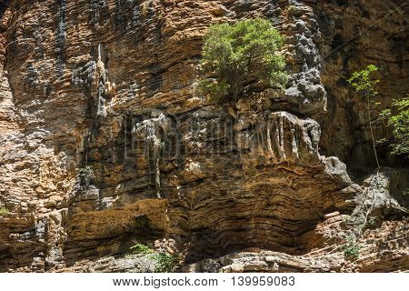 Stunningly Beautiful Original Stone Walls Of The Gorge Panta Vrexei In Evritaniia, Greece