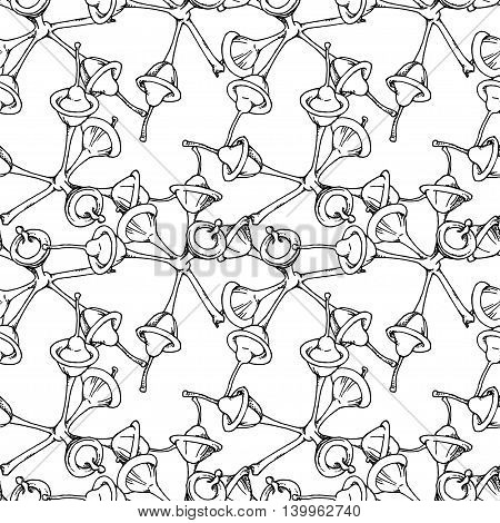 Hand drawn sketch of eucalyptus flowers and buds. Vector seamless pattern.