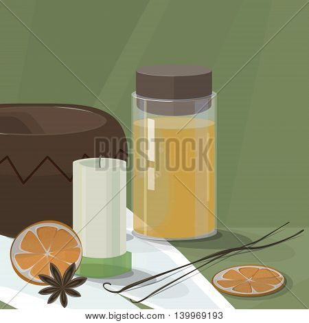 Set for spa and aromatherapy with orange and vanilla