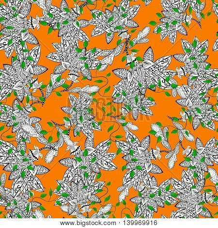 Vector Illustration of pattern with colorful flowers on orange background.