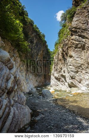 Mountain River Gorge Near Panta Vrexei In Evritania, Greece