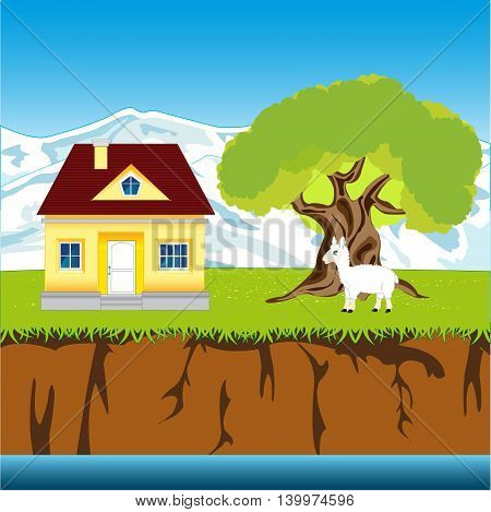 The Lodge in rural riverside terrain.Vector illustration