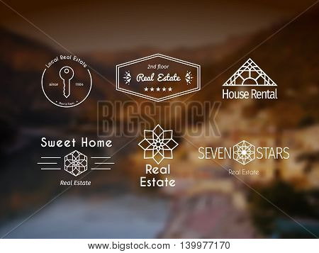 Asian real estate logo templates set. Vector ethnic ornamental design for agency, house and apartment rental, construction services or apartment repairs.