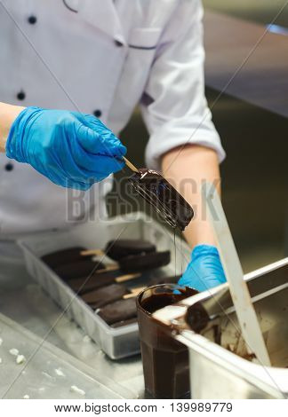 Process of making a chocolate ice cream.