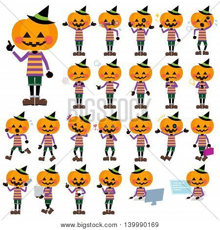 Set of various poses of jack-o-lantern set